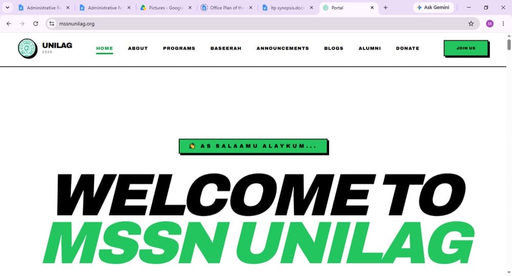 The revived MSSN UNILAG website home page